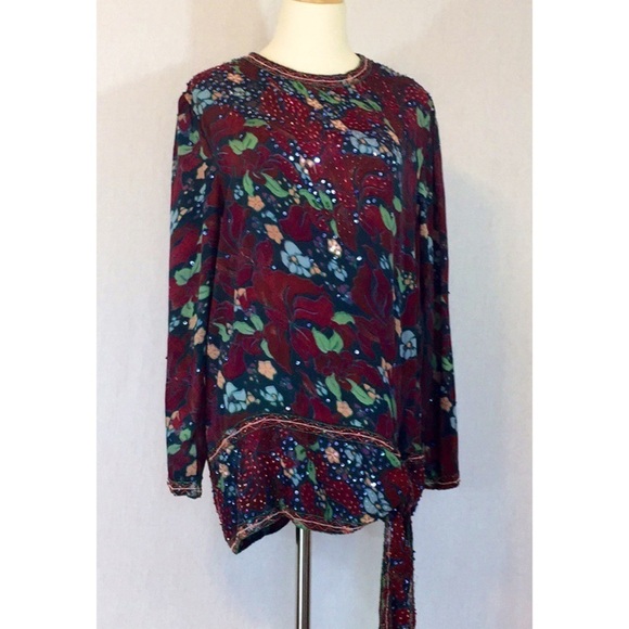 Vintage 80’s Neiman Marcus silk beaded oversized tunic top - Picture 1 of 6